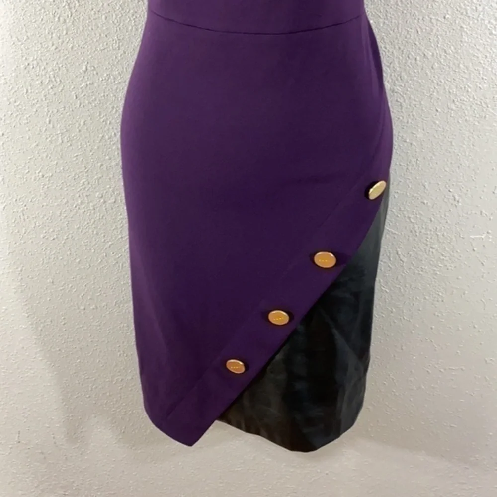NWT DKNY purple faux leather detail sheath dress X1